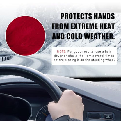 5 PCS Fluffy Steering Wheel Covers Set, Faux Wool Steering Wheel Cover & Handbrake Cover & Gear Shift Cover & 2 Seat Belt Shoulder Pads, Universal Car Accessories (Wine Red) - color: Wine Red