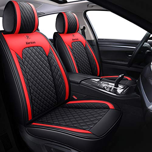 Aierxuan Car Seat Covers Full Set with Waterproof Leather, Seat Cushions Split Bench Universal Fit for Kia Soul Hyundai Accent Corolla CRV Vw Ford Ranger Fusion Wrangler (Full Set, Black-Red) - color: Full Set/Black-Red