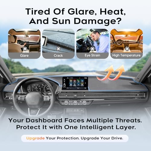 Upgraded Gray Dashboard Cover for 2022-2026 Honda Civic Accessories, Custom Fit Dash Mat Carpet Sunshade Pad UV Protection Anti-Glare Non-Slip - size: 22-26 Civic Dash Cover(Gray)