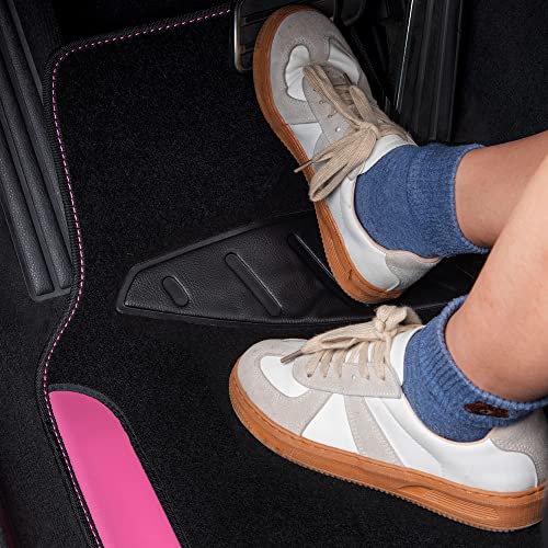 CAR PASS Rainbow Waterproof Universal Fit Faux Leather Car Carpet- Anti-Slip Nibbed Backing Floor Mats for SUV, Vans,Sedans,Trucks, Automotive Set of 4 for Women&Cute Girly (Black with Pink) - color: Black With Rose Red
