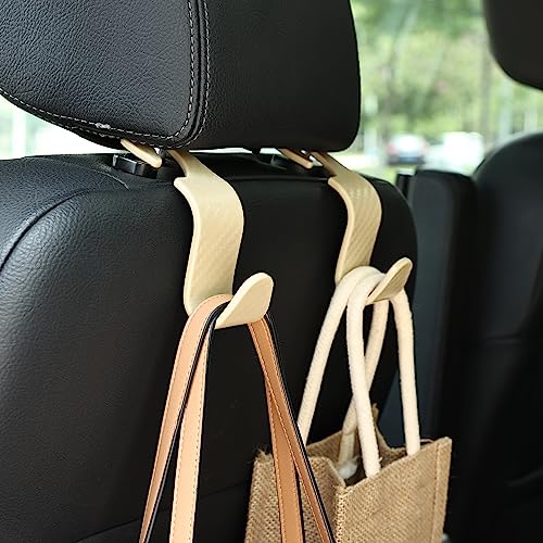 Car Seat Headrest Hook Universal Vehicle Seat Hook Hangers Interior Storage Organizer for Purse Handbag Coats Umbrellas Grocery Bags 4 Pack Beige - color: Pure Beige