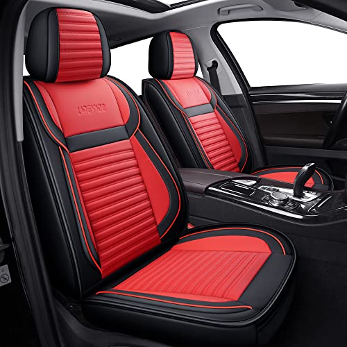 Front Car Seat Covers, Faux Nappa Leather, Airbag Compatible and Waterproof Protectors for Sedans SUVs, Breathable Anti-Slip Interior for Commuters and Rideshare, Black/Red - color: Red+Black, size: Front