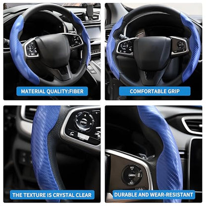 2 Pc Car Carbon Fiber Steering Wheel Cover, Anti-Skid & Scratch-Proof Ultra Thin Steering Wheel Cover Protector Men/Women,100% Universal Fit Steering Wheel,Car Accessories Gifts