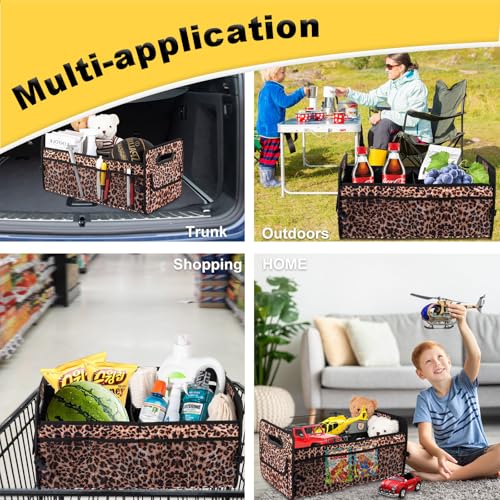 Car Trunk Organizer, Car Organizers and Storage Collapsible Multi Compartment Container Box, Adjustable Car Accessories for SUV Sedan Truck, Standard Size, Leopard print - color: Leopard print, size: Standard