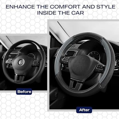 Skechers Air-Cooled Steering Wheel Cover,Leather Car Steering Wheel Cover Universal Fit 14" 1/2-15" Car Wheel Protector for Men Women Fit Suvs,Vans,Sedans,Car,Trucks,Gray - color: Grey