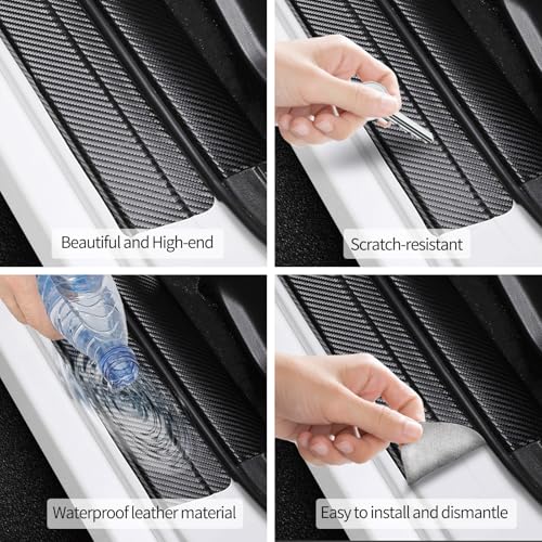 Door Sill Protector, Carbon Fiber Texture Waterproof Scratch Resistant Car Door Protector, Enhances Vehicle Aesthetics, Car Door Sills and Car Trim, Universal Fit for All Vehicle Models (10PCS)