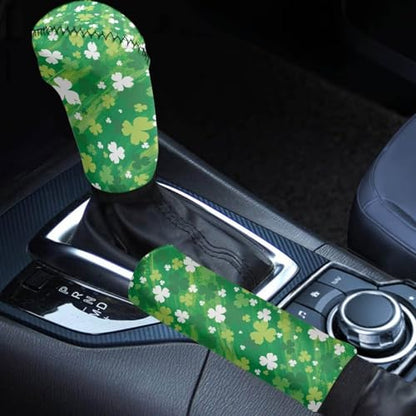 Green Shamrock Print 2 PCS Car Handbrake Cover Car Shift Knob Cover Wear-Resistan Auto Handbrake Grip Cover and Car Gear Shift Knob Cover St. Patrick's Day Accessories - color: Green Shamrock