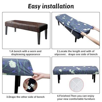 Stretch Bench Cover, Seat Cushion Protector, Washable Slipcover, Printed Rectangle Cover for Dining Room, Living Room, Kitchen (Lily) - color: Lily