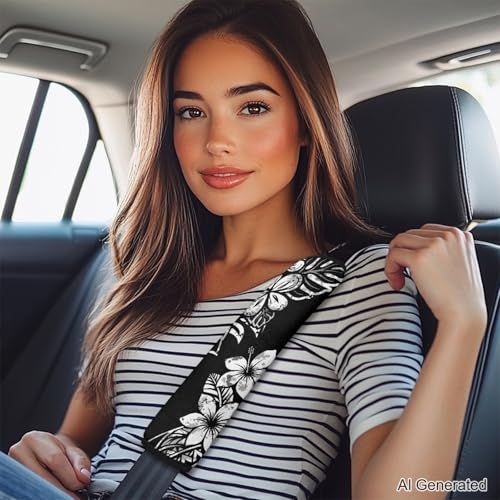2 Pack Polynesian Hibiscus Car Seat Belt Covers Ultra Cozy Plush Shoulder Strap Pad, Non-Slip Seatbelt Cushion Protector for Neck, Universal Fit for Car Truck SUV, Hawaiian Car Accessories