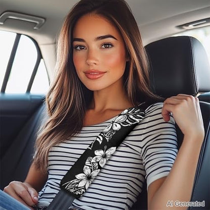 2 Pack Polynesian Hibiscus Car Seat Belt Covers Ultra Cozy Plush Shoulder Strap Pad, Non-Slip Seatbelt Cushion Protector for Neck, Universal Fit for Car Truck SUV, Hawaiian Car Accessories