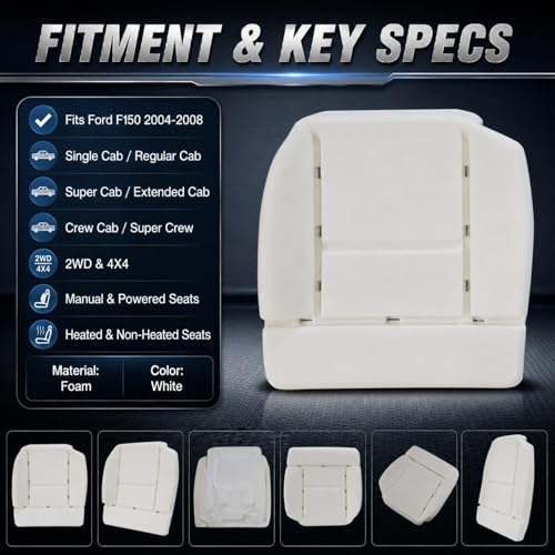 NLQR Replacement Driver Bottom Seat Foam Cushion Pad | High Density | Compatible with Ford F150 2004-2008 | Lariat XL XLT FX4 FX2 | All Cab Types | #562213266 ﻿ ﻿