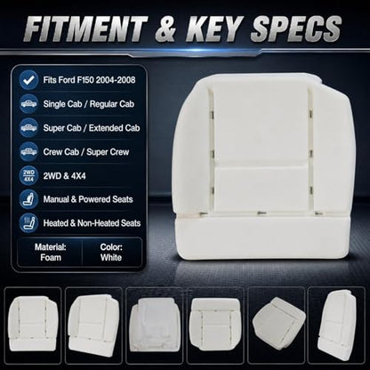 NLQR Replacement Driver Bottom Seat Foam Cushion Pad | High Density | Compatible with Ford F150 2004-2008 | Lariat XL XLT FX4 FX2 | All Cab Types | #562213266 ﻿ ﻿