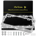 QUANQIUFEI 2 Pack Bling License Plate Frames for Women, Sparkly Rhinestone Diamond Car Accessories with Glitter Crystal Caps (Silver) - color: Silver