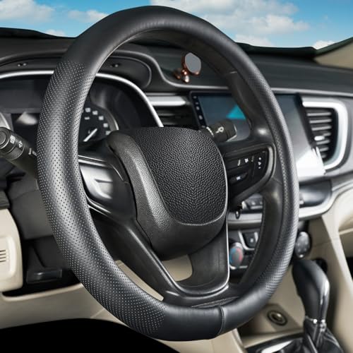 Car Steering Wheel Cover for Ford F-150 Lightning Super Duty Mustang Mach-E Explorer Escape Ranger Bronco Maverick, Universal Standard Size 14.5-15 inch Black Car Wheel Protector