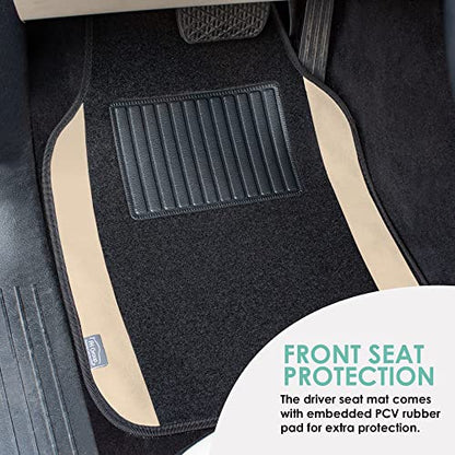 FH Group Automotive Floor Mats – Universal Fit Premium Carpet Car Mats with Driver Heel Pad, Full Set for Cars, SUVs & Trucks - Beige - color: Beige