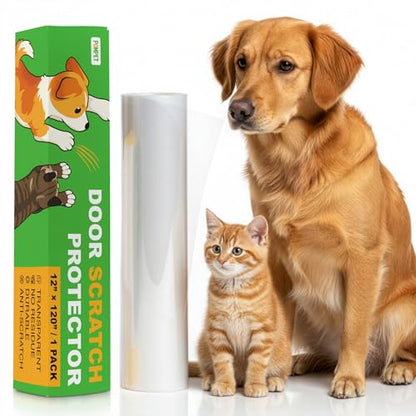 Door Protector from Dog Scratching - 12"X120" Transparent Pet Door Scratch Guard, No Residue Adhesive Dog & Cat Scratch Protector for Doors, Furniture