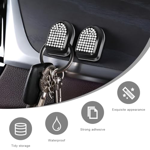 4 PCS Bling Car Mini Hooks, Cute Rhinestone Adhesive Back Seat Auto Hangers, Multifunctional Crystal Hanging Storage Hook for Vehicle Dashboard Wall Hat Coat Towel Key (White) - color: White