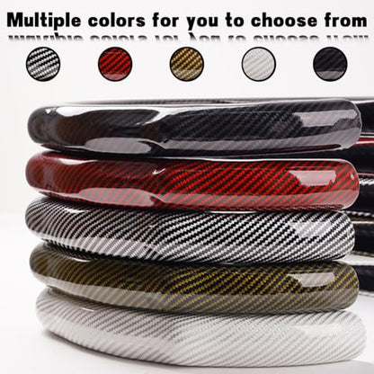 Zpana Carbon Fiber Car Steering Wheel Cover, Leather Non-Slip Vehicle Steering Wheel Cover for 14.5-15 Inch, Comfortable Auto Interior Protector Decoration Accessories, Universal Fit(White)
