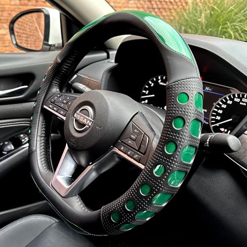 D Shaped Race Grip Steering Wheel Cover, Anti Slip Silicone Perforated Design with Soft Touch Padding, Enhanced Grip for Sporty Driving Flat Bottom 14.5-15 Inch (Racing Green) - color: 4.Green, size: D Shaped/Flat Bottom[14 1/2''-15'']