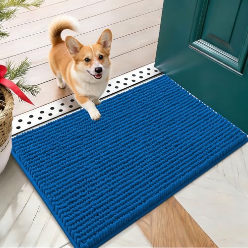 OLANLY Dog Door Mat for Muddy Paws 24x16, Ultra Absorbent Chenille Mud Doormat, Non-Slip Washable and Dirt Trapping Doormat for Indoor Entryway, Quick-Dry Indoor Pet Bed Mats for Dogs, Deep Navy Blue - color: Deep Navy Blue, size: 24" X 16"
