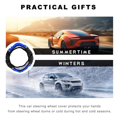 Bling Car Steering Wheel Cover, 15 Inch Sparkly Rhinestone Soft Leather Steering Wheel Protector, Non-Slip Universal Auto Elastic Steering Wheel Covers for Women Girls (Blue) - color: Blue