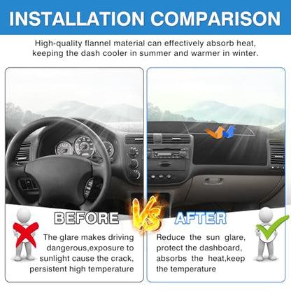 Autorder Dashboard Cover Mat for Honda Civic 2001-2005 Accessories Dash Cover Upgrade Flannel Dash Mat Sunshade Glare UV Rays Protector - size: 2001-2005 Honda Civic