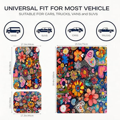 Automotive Floor Mats 5 Pcs, Universal Car Floor Mats,Floral Car Mats, Flower Car Accessory for SUVs/Sedan/Wagons, Durable Protective Mat, Trunk Liner for Families/Travel Enthusiasts - style: Bundle88