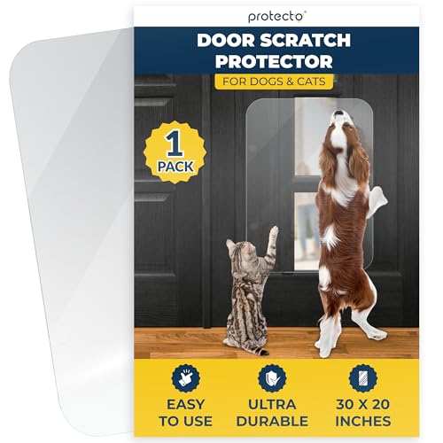 PROTECTO Heavy Duty Door Protector from Dog Scratching, 30 x 20” Clear Door Scratch Protector, Easy & Quick to Install on Window, Wall, Screen & Sliding Doors, Cat Scratch Guard for Indoors Outdoors - color: 1-pack Clear, size: 30 x 20"