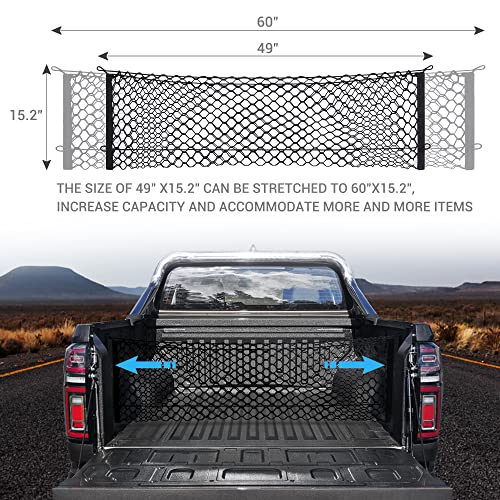 Truck Bed Cargo Net, Elastic Mesh Net Organizer Truck Bed Storage Net Organizer Envelope for Chevy Silverado & Ford F150/F250 Luggage Back Cargo (47x15.2 Inch)
