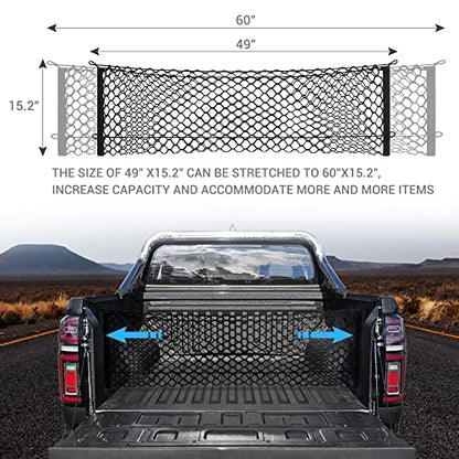 Truck Bed Cargo Net, Elastic Mesh Net Organizer Truck Bed Storage Net Organizer Envelope for Chevy Silverado & Ford F150/F250 Luggage Back Cargo (47x15.2 Inch)