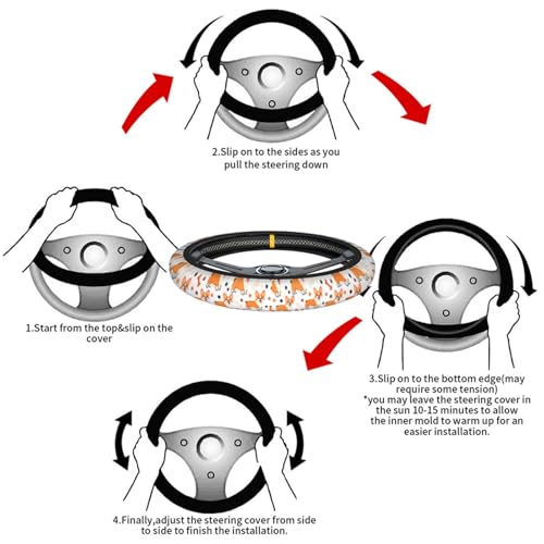 Swono Cute Dog Car Steering Wheel Cover Cartoon Dog Breed Welsh Corgi On A White Safe Driving Anti-Slip Steering Wheel Covers Steering Wheel Protection No Smell Universal 15 Inch - color: multi-064
