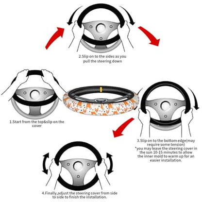 Swono Cute Dog Car Steering Wheel Cover Cartoon Dog Breed Welsh Corgi On A White Safe Driving Anti-Slip Steering Wheel Covers Steering Wheel Protection No Smell Universal 15 Inch - color: multi-064