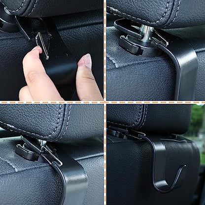 4-Pack 360° Rotating Car Headrest Hooks Vehicle Storage Organizer for Purses Handbags Groceries Backpack Coats – Holds 55lbs Universal Fit with Clip Black - color: Black