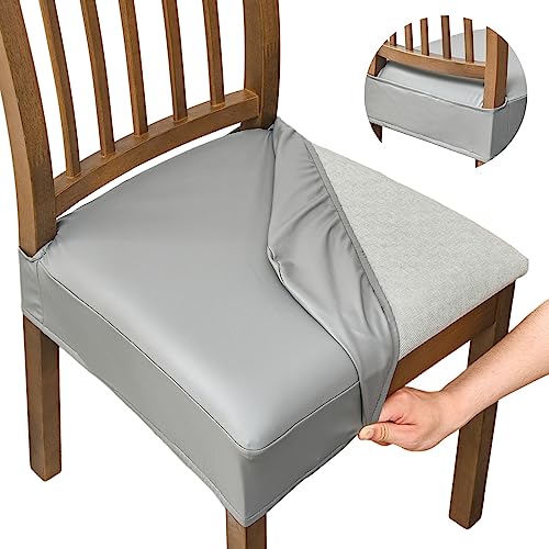 NILUOH Waterproof Seat Covers for Dining Room Chairs Set of 2, Pu Leather Chair Seat Slipcovers Dining Chair Cover Removable Washable Chair Protctor Cover, Rear Covers (PU-Gray) - color: Pu-gray, size: 2 Pcs-Regular
