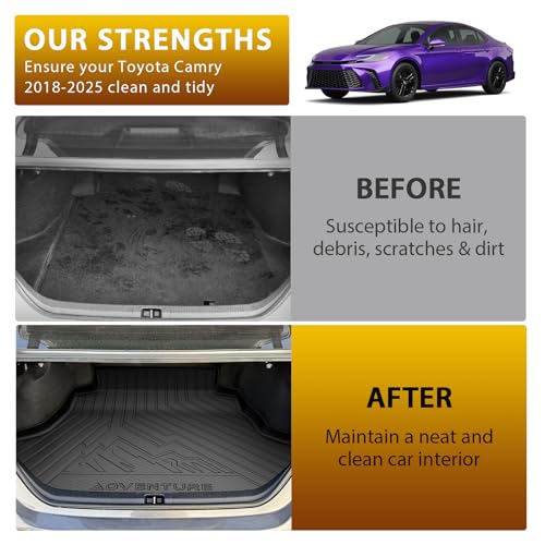 Powerty Trunk Mat for 2018-2025 Toyota Camry & 2019-2022 Toyota Avalon Accessories, All Weather TPE Cargo Liner Replacement for 18-25 Camry Hybrid/L/LE/SE/TRD/XLE/XSE &19-22 Avalon - size: Cargo Mat｜For｜18-25｜Toyota Camry