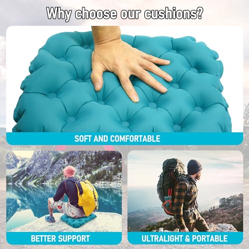 Inflatable Seat Cushion, Lightweight Stadium Seat Pad, Travel Air seat Cushion Anti-Slip for Airplane, Long Flight, Hiking, Climbing, Home and Camping,Peacock Blue - color: Peacock Blue