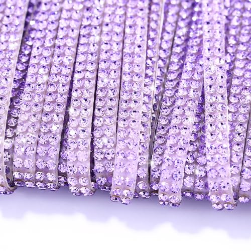 Purple Rhinestone Ribbon,0.2 Inch Wide 10 Yards 1 Roll, Self Adhesive Crystal Diamond Bling Strips for Car Decoration, DIY Crafts, Home Decor, (Purple)