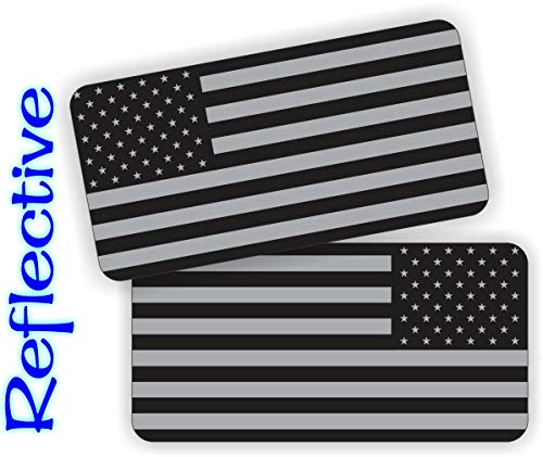 Pair - Reflective Stealthy American Flag Hard Hat Stickers | Black Ops Decals | Tactical Gear Survival Labels | USA Flags Toolbox Helmet Patriotic Old Glory - color: Reflective