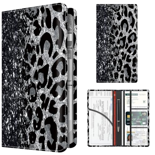 Premium Car Registration and Insurance Card Holder, Cute PU Leather Car Document Holder, Vehicle Glove Box Car Organizer with Magnetic Closure for Driver License, Cards Grey Glittery Leopard - color: Grey Glittery Leopard