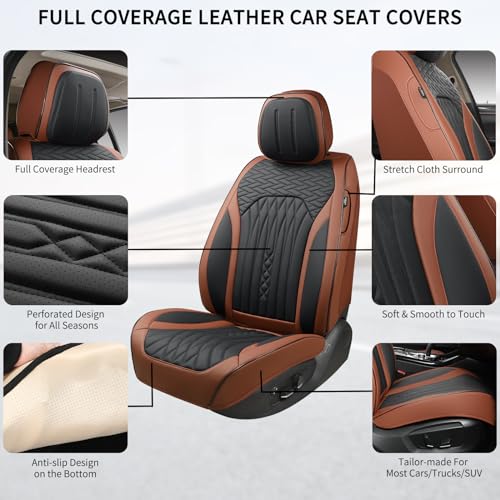 Car Seat Covers Full Set,Faux Leather Seat Covers for Cars, Non-Slip, Bright and Shiny seat Covers Make Your Vehicle Look, 2Seaters,Brown-Black,A03. - color: Brown-Black, size: Front Pair