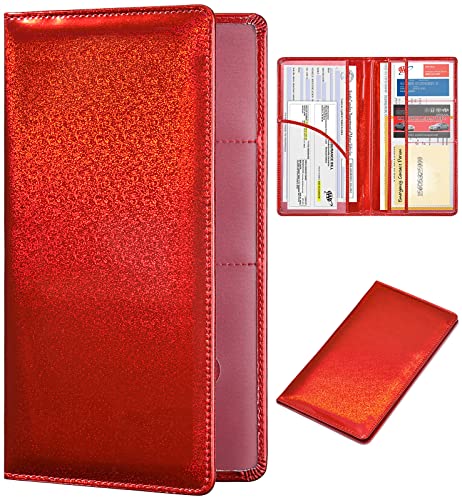 HERRIAT Car Registration and Insurance Card Holder,Glitter Leather Vehicle Glove Box Automobile Documents Paperwork Wallet Case Organizer for ID, Key Contact Information Cards,Men&Women - color: Glitter Red
