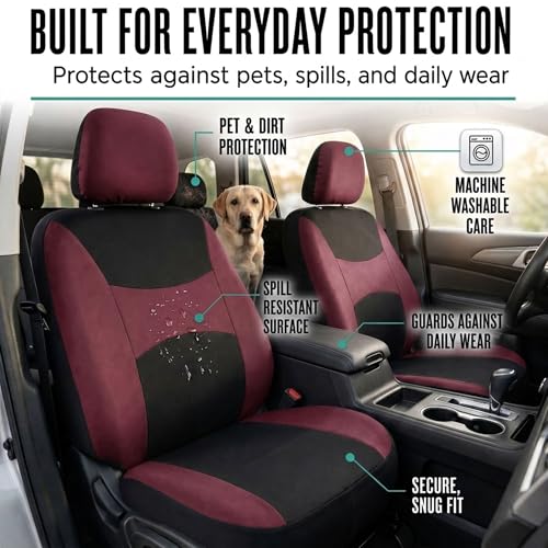 FH Group Car Seat Covers Full Set Cloth,Universal Fit combo,Washable Automotive Seat Covers,Low Back Front Seat Covers,Airbag Compatible,Split Bench Rear Seat for SUV,Sedan,Van Burgundy - color: Burgundy