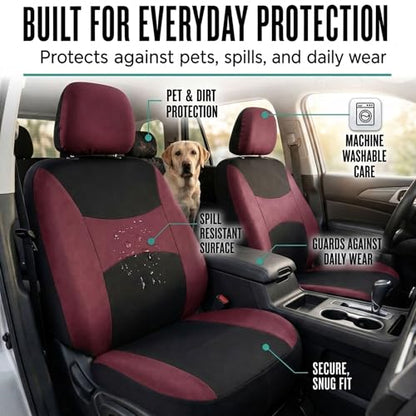 FH Group Car Seat Covers Full Set Cloth,Universal Fit combo,Washable Automotive Seat Covers,Low Back Front Seat Covers,Airbag Compatible,Split Bench Rear Seat for SUV,Sedan,Van Burgundy - color: Burgundy