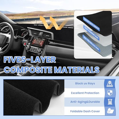 Sunsdrew Dash Cover for 2016-2021 Honda Civic Dashboard Cover Mat for Civic Accessories Sunshade Nonslip Mesh Protector No Glare - size: 16-21 Honda Civic Dash Cover