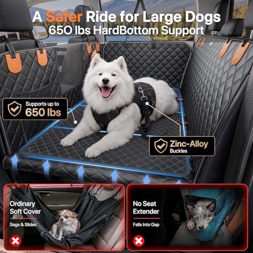 Dog Car Seat Cover for Back Seat 【650LBS+ Strongest Support Hard Bottom Extender for Heavy-Duty Dogs, Dog Hammock with Detachable Mat, Waterproof Pet Seat Protector for Sedan/SUV/Small Truck - color: Black, size: L-Mid-Sedan, Compact SUVs, Small Trucks