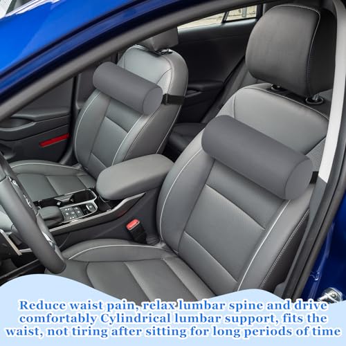 2 Pcs Lumbar Roll Support Pillow Low Back Lumbar Support Office Seat Cushion with Adjustable Strap and Washable Cover for Travel Gaming Chair Car Seat Pain Relief(Grey) - color: Grey