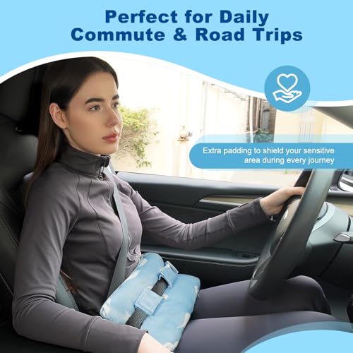 supregear Abdominal Seatbelt Pillow, Soft Smooth Cover Seatbelt Cushion with Hot/Cold Pack Pocket for Gentle Comfort and Pressure Relief During Travel or Recovery (Blue Monstera Pattern) - color: Blue Monstera Pattern (Smooth Cover)