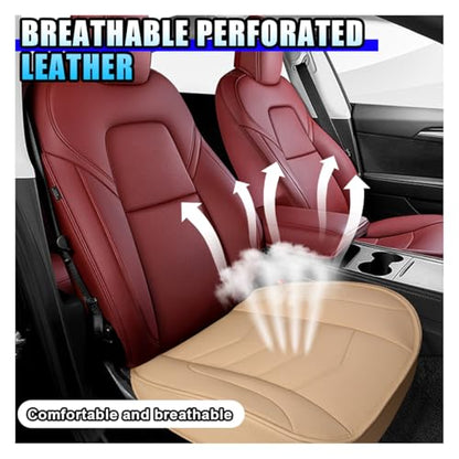 Luxury Faux Leather Car Seat Cover - Anti-Slip Waterproof Drive Seat Cushion Car Front Bottom Seat Cover with Storage Pocket - Universal Full Wrap Seats Protector for Cars SUV Trucks (Beige) - color: Beige
