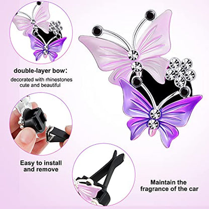 4 Pieces Car Aromatherapy Vent Clips Dual Butterfly Car Air Vent Freshener Perfume Clip Aroma Diffuser Decoration (Pink, Purple)