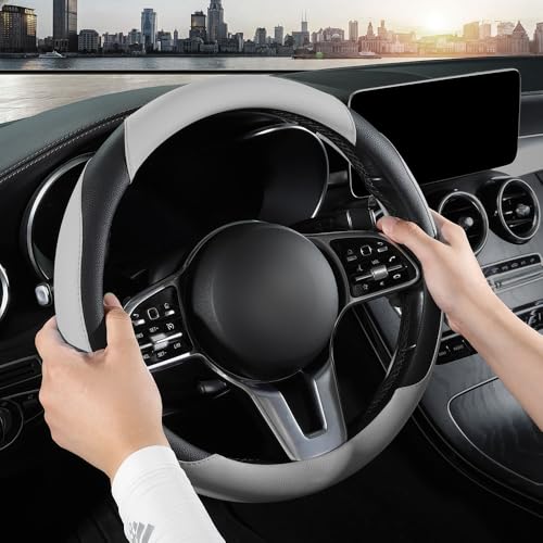 Car Steering Wheel Cover, Microfiber Leather Steering Wheel Cover Universal Fit 14.5-15 inch Anti-Slip Comfortable Breathable Car Wheel Protector for Men Women,Grey - color: Grey